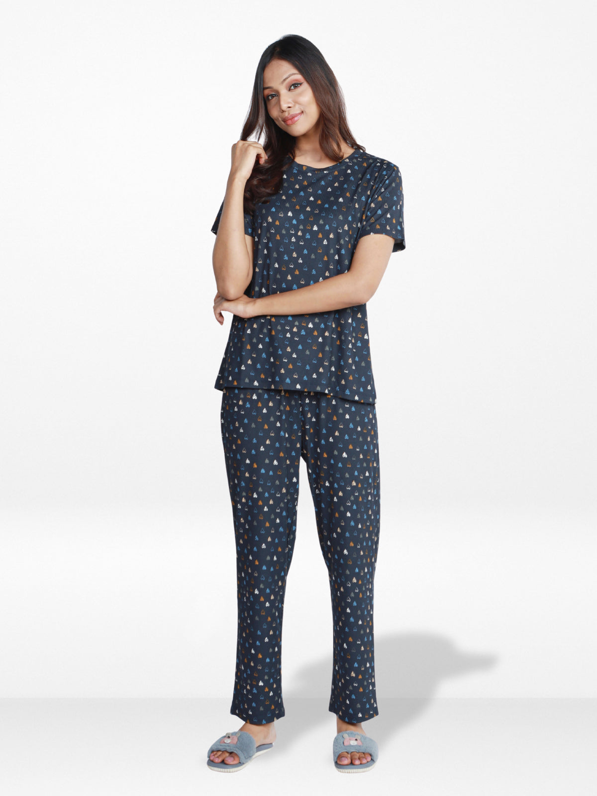 Women’s 2 Piece All Over Printed Loungewear Set – Short Sleeve Top & Pants | Casual Lounge Outfit, Soft Pajama Set, Summer Sleepwear for Women