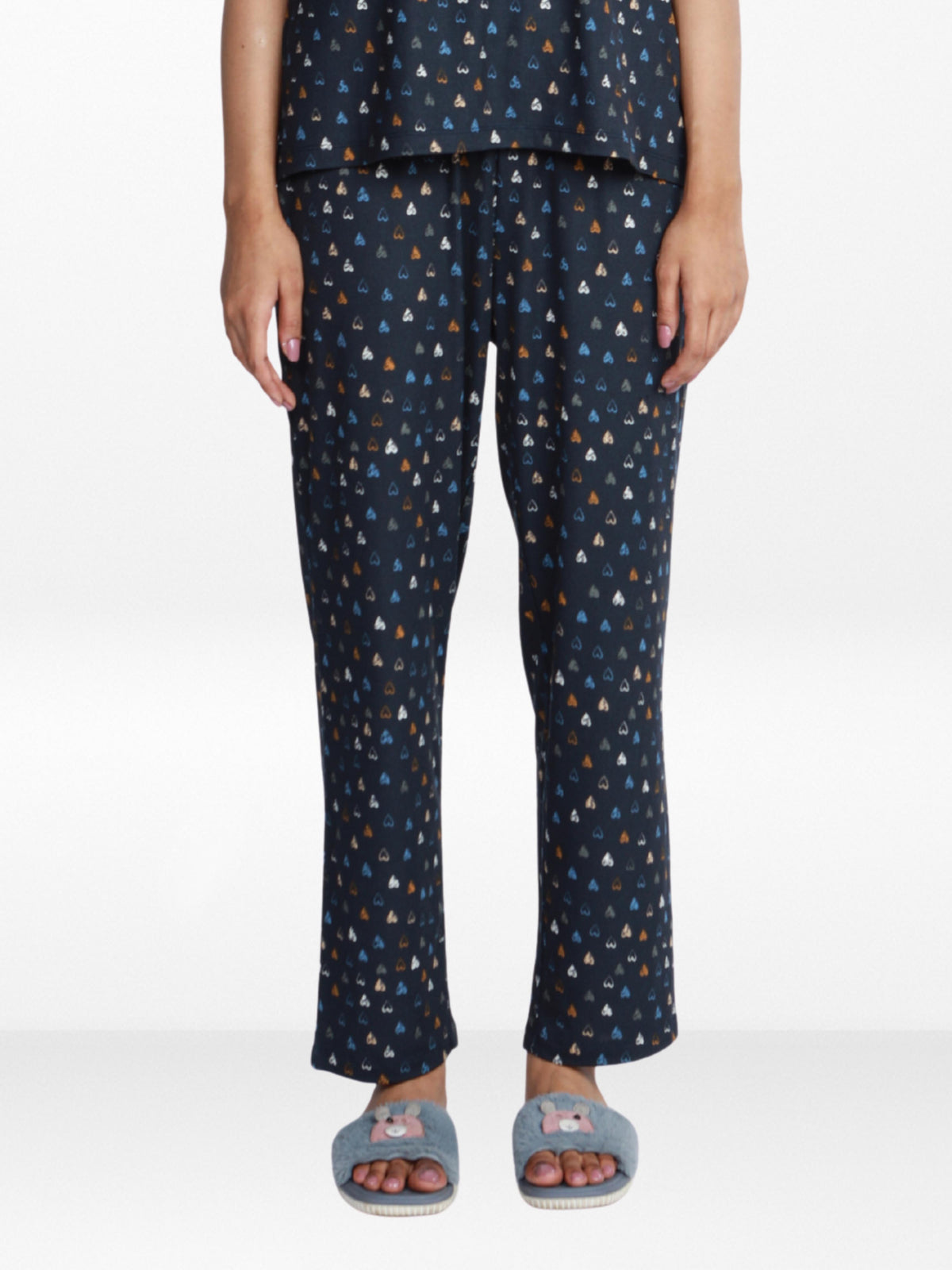 Women’s All Over Printed Lounge Pants | Soft Stretch Yummy Rib Fabric | Drawstring Waist Casual Sleepwear & Pajama Trousers - Navy