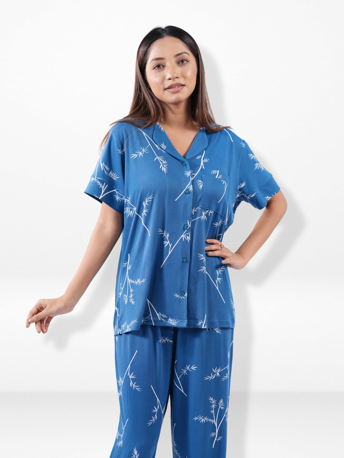 Women’s Printed Night Suit Set – Shirt & Pyjama | Soft Nightwear Dress, 2 Piece Sleepwear for Women, Comfortable Loungewear