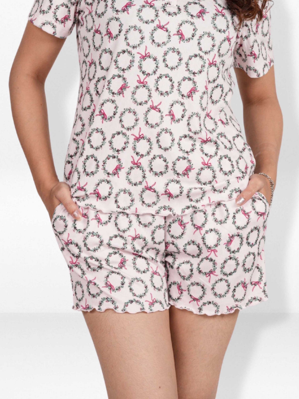 Women’s Pajama Shorts | Printed Sleepwear Shorts | Soft Stretch Yummy Rib Fabric | Elastic Waist Lounge Shorts for Women - Blushing Bride