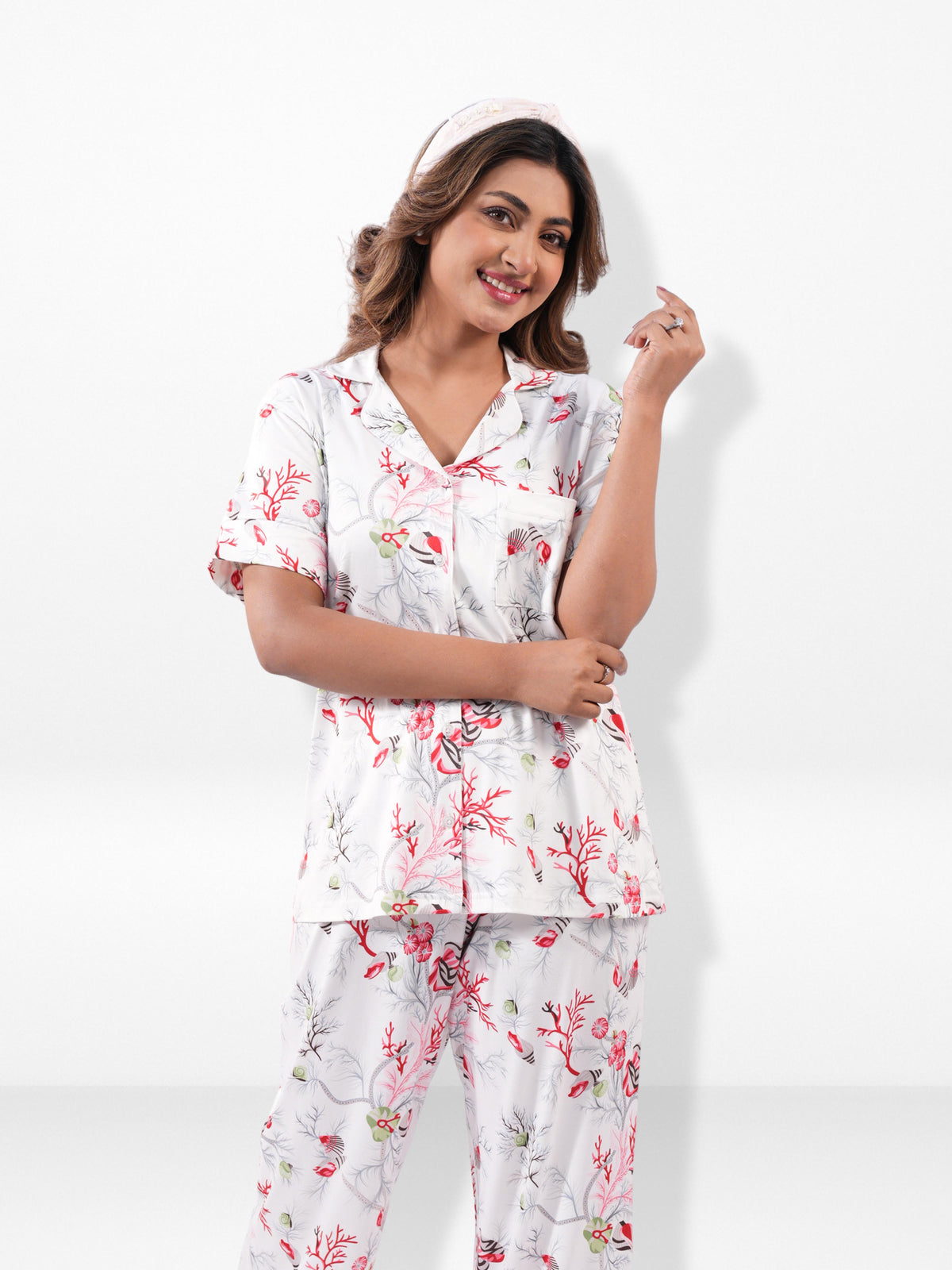 Women’s Printed Night Suit Set – Shirt & Pyjama | Soft Nightwear Dress, 2 Piece Sleepwear for Women, Comfortable Loungewear