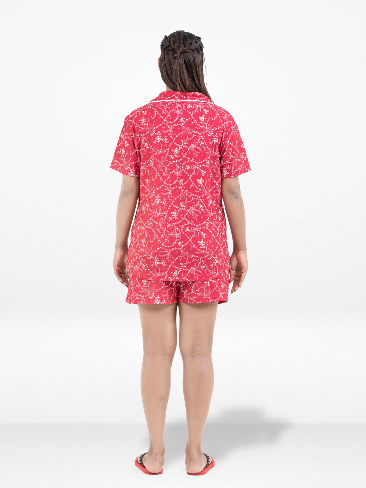 3pcs Women Satin Pajama Set. Contrast Piping, Notch Collar & Button Down.