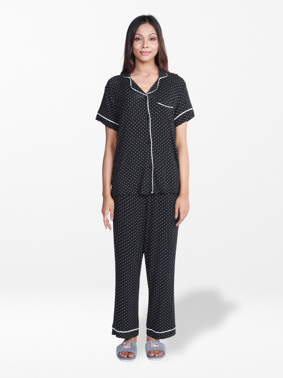 Women Printed Night Suit Set of Shirt & Pyjama, Night wear Dress