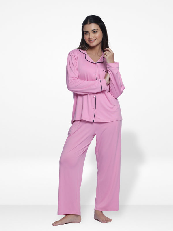 Women Solid Sleepwear Long Sleeve Pyjama Set