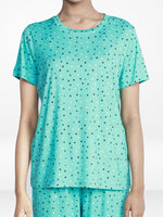 Women’s All Over Printed Short Sleeve Lounge Top | Soft Stretch Yummy Rib Fabric | Crew Neck Casual Sleepwear & Loungewear Top - Florida