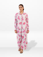 Women's Co-Ord Set Pink and Rose floral Printed -Trendy 2 Piece Matching Top & Bottom Outfit