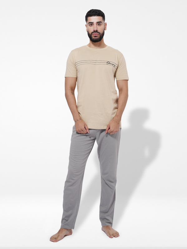 Men's T-Shirt & Trouser Lounge Set Sand