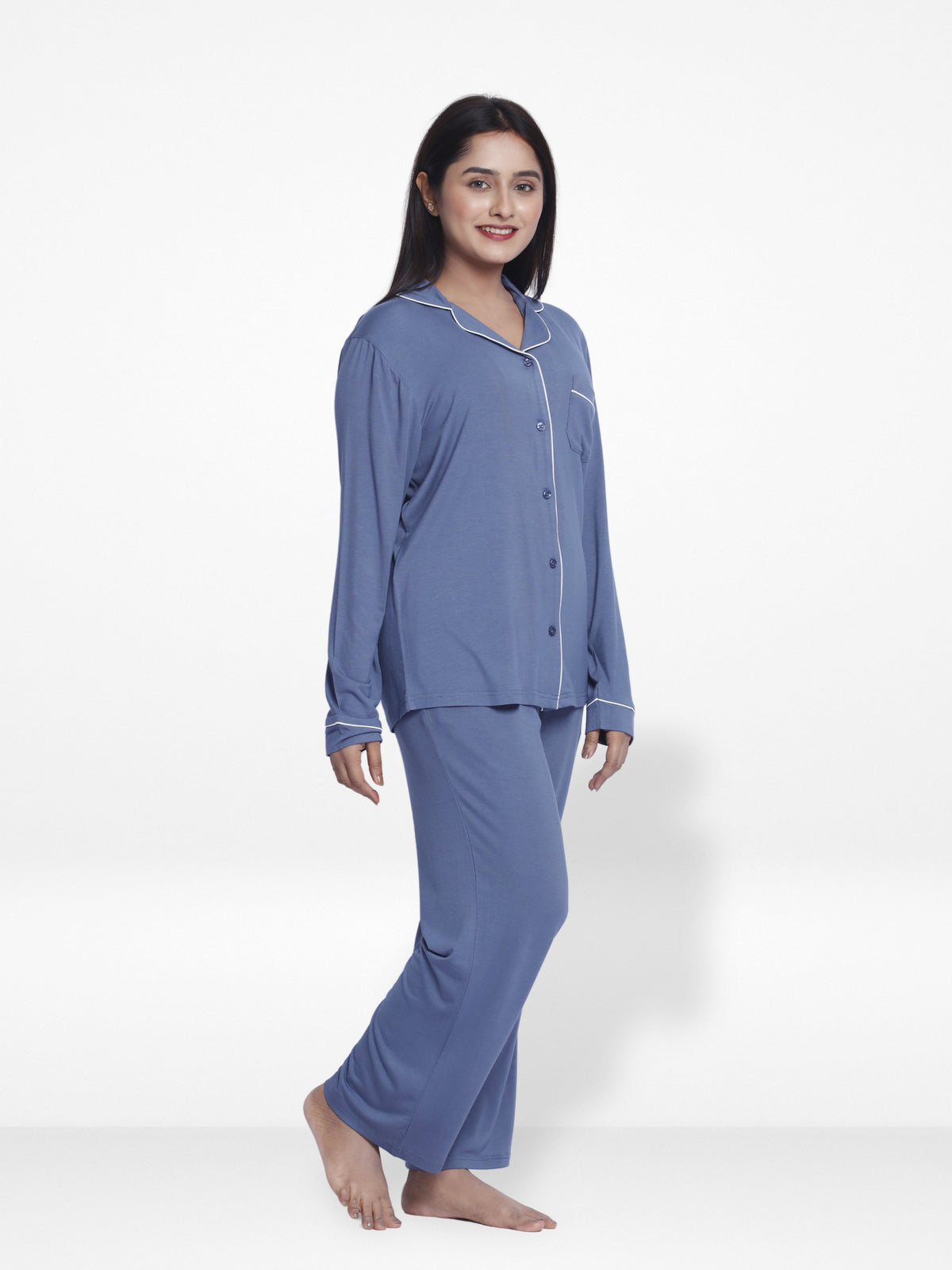 Women Solid Sleepwear Long Sleeve Pyjama Set