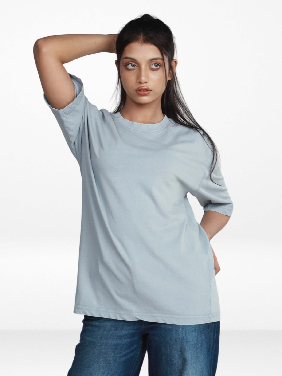 Women’s Drop Shoulder T-Shirt – Classic Solid Short Sleeve Tee, Cotton Blend Comfortable Casual Wear- Light Blue