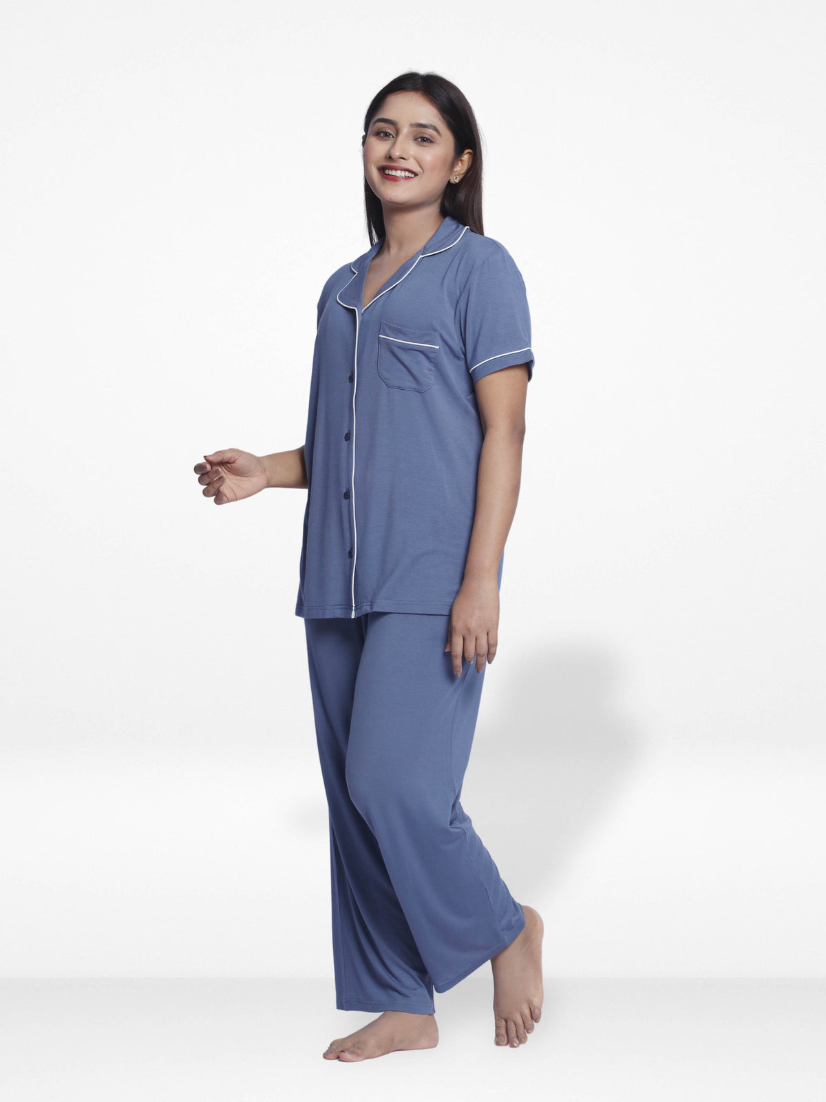 Women Solid Sleepwear Short Sleeve Pyjama Set