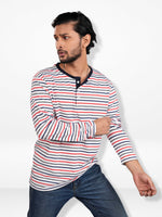 Men’s Striped Henley Neck T-Shirt – Regular Fit Long Sleeve Tee |Soft Stretch Casual Wear