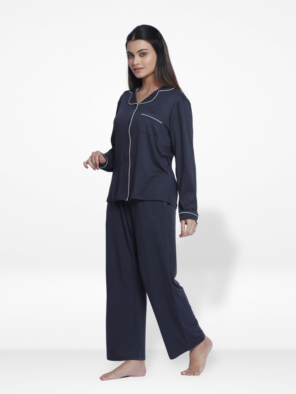 Women Solid Sleepwear Long Sleeve Pyjama Set