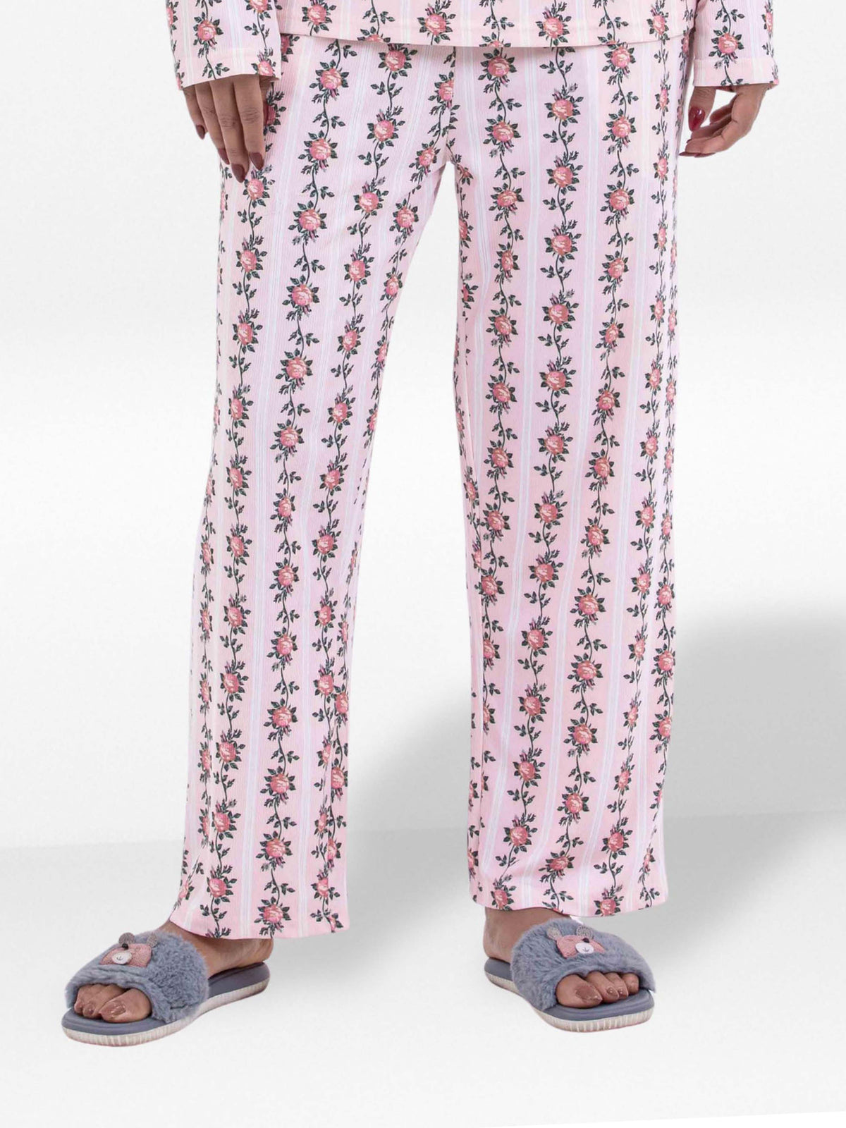 Women’s Printed Pajama Pants | Soft & Stretchy Sleepwear Trousers | Elastic Waist Lounge Pants | Yummy Rib Fabric - Blushing Bride Rose