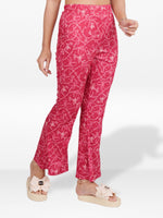 Women’s Printed Palazzo Pants | Wide Leg Lounge Trousers for Women | Soft Stretch Yummy Rib Fabric | Casual & Party Wear Bottoms - Crimson