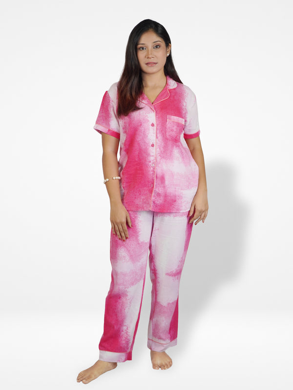 Women's Tie Dye Printed Night Suit Set | Shirt and pajama, Nightwear set