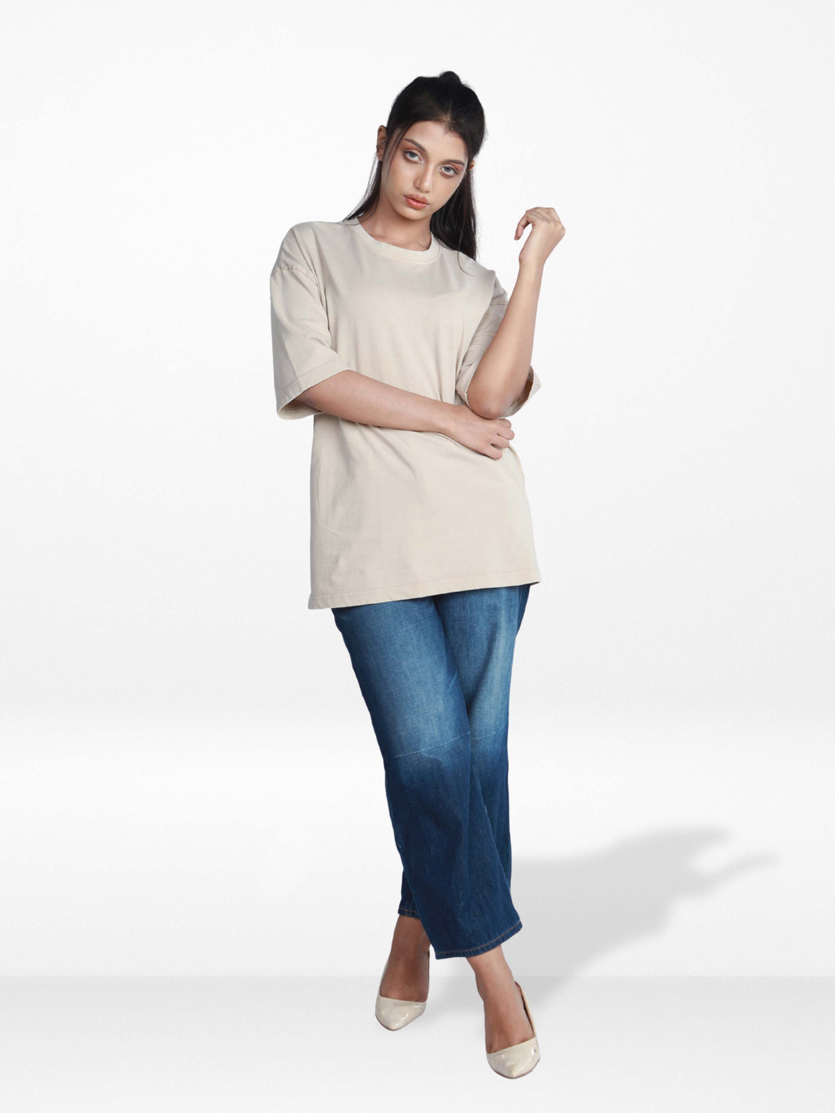 Women’s Drop Shoulder T-Shirt – Classic Solid Short Sleeve Tee, Soft Cotton Blend Comfortable Casual Wear - Beige