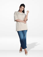 Women’s Drop Shoulder T-Shirt – Classic Solid Short Sleeve Tee, Soft Cotton Blend Comfortable Casual Wear - Beige