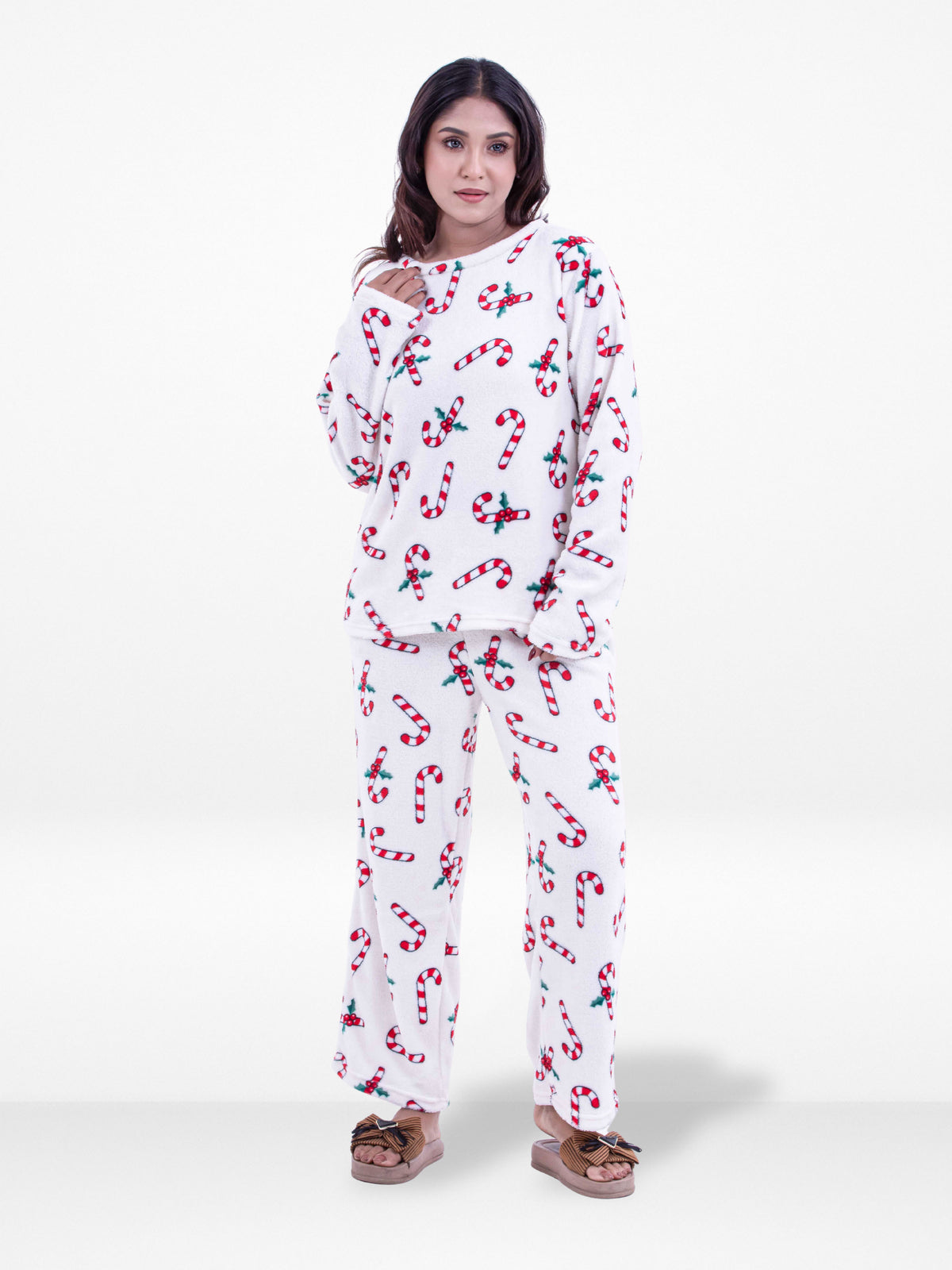Women’s Christmas Candy Cane Printed Pyjama Set – Long Sleeve Sleepwear | Cozy Winter Loungewear for Women