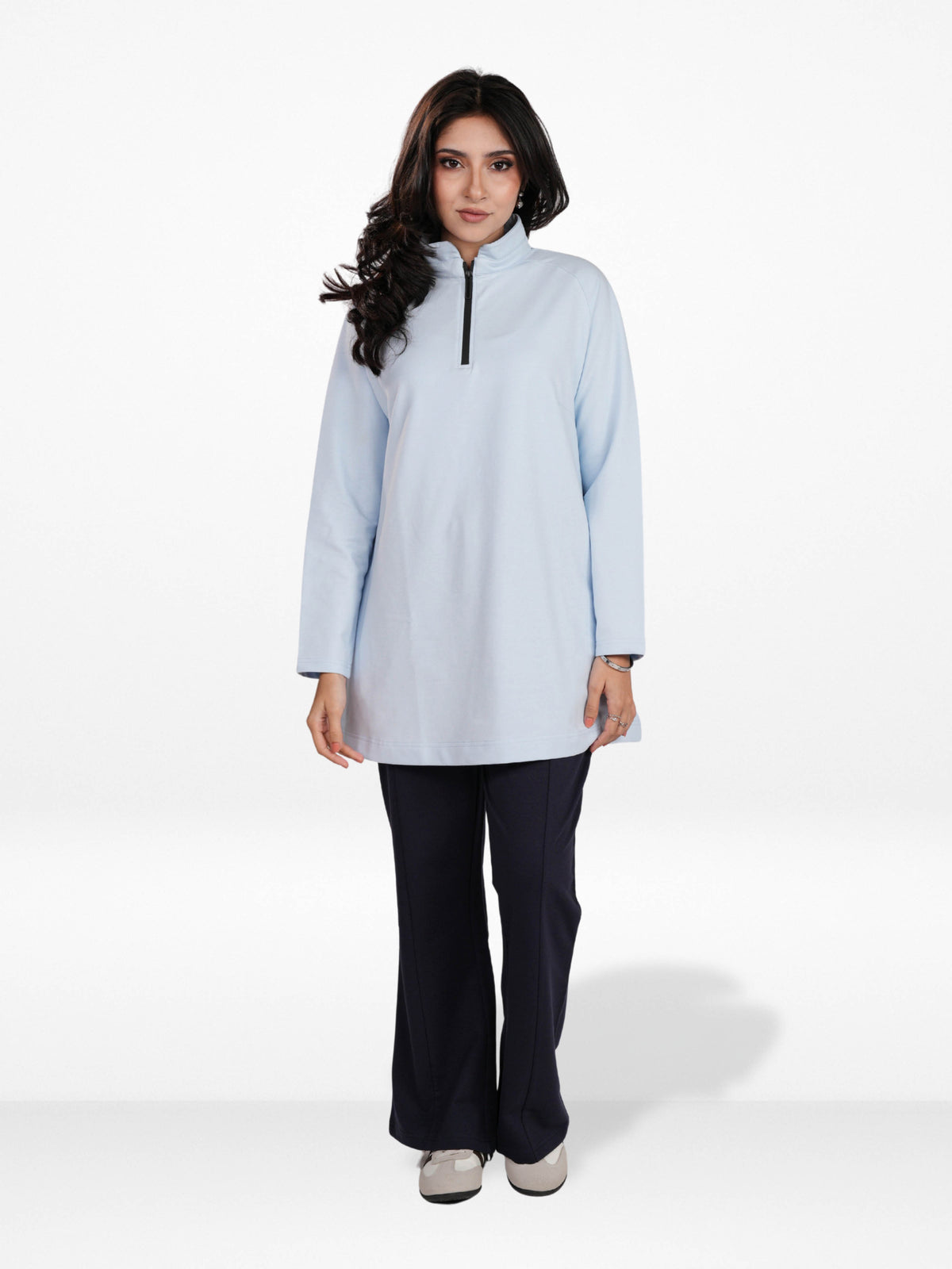 Women’s High Neck Half Zip Pullover Sweatshirt – Long Sleeve | Trendy Relaxed Fit