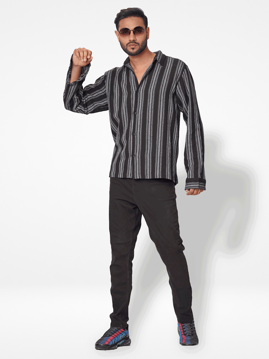 Men's Relaxed-Fit full-Sleeve Casual Shirt Black Stripes