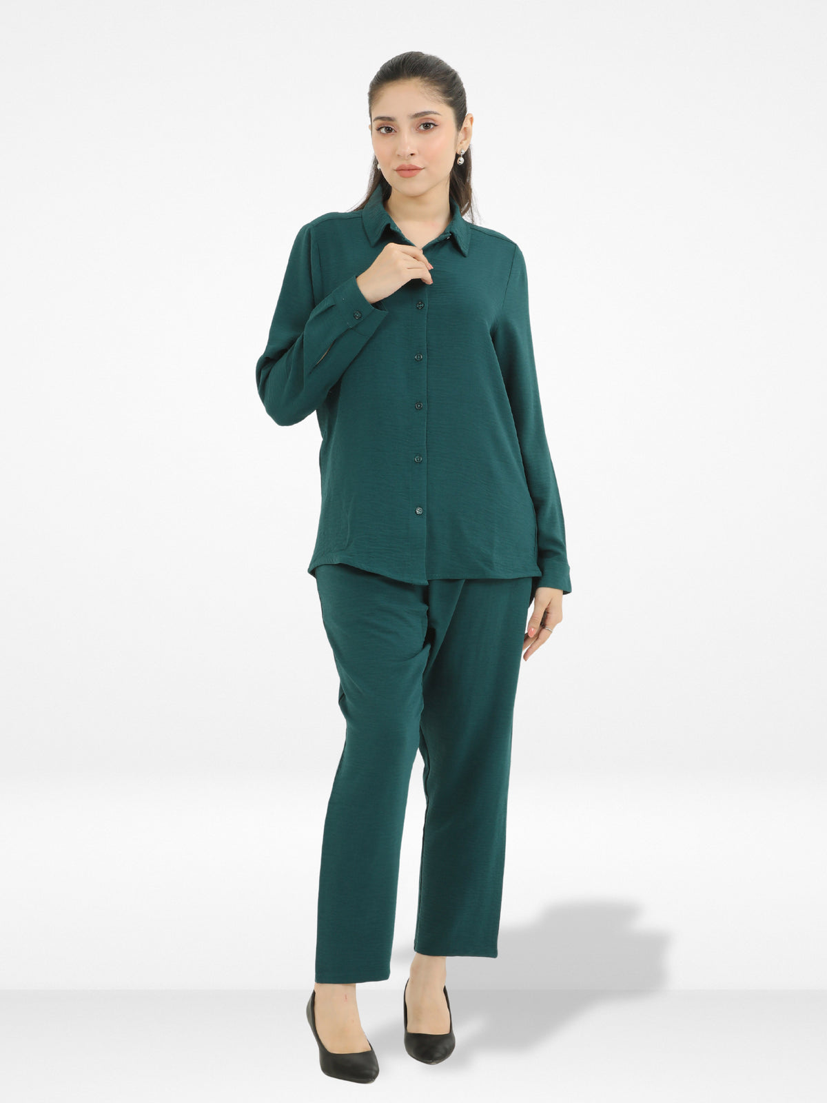 Women Solid Color Co-Ord Set| Long Sleeve| Green
