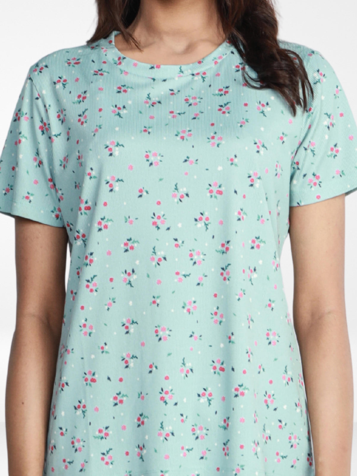 Women’s All Over Printed Short Sleeve Lounge Top | Soft Stretch Yummy Rib Fabric | Crew Neck Casual Sleepwear & Loungewear Top - Ether