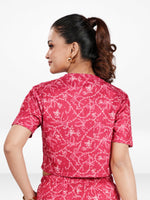 Womens All Over Printed Crop Top and Long Bottom Set Crew Neck Half Sleeve Tee & Matching Bottom | Trendy Casual Two-Piece Wear - Crimson