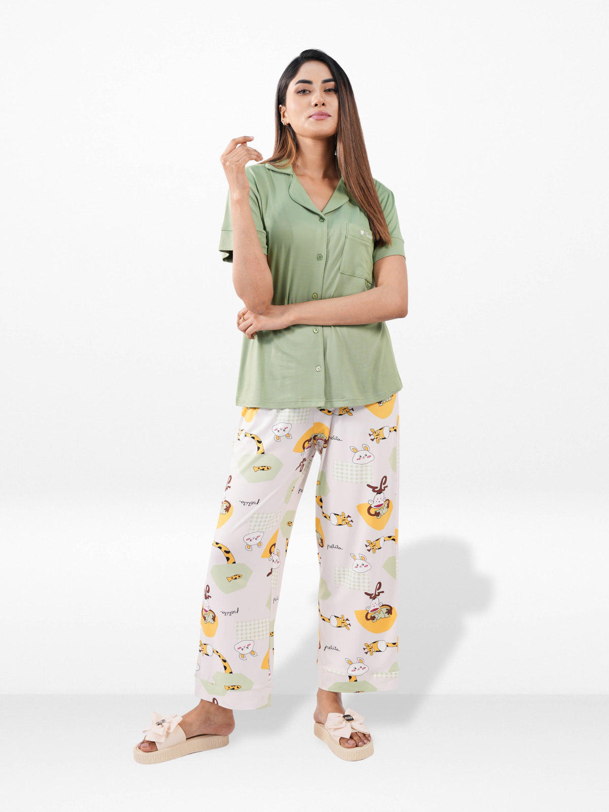Women’s 2 Piece Printed Pajama Set – Shirt & Pyjama Nightwear | Soft Comfortable Sleepwear for Women