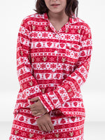 Women’s All Over Texture Printed Pyjama Set – Micro Polar Fleece Notch-Collar, Long Sleeve 2-Piece Sleepwear, Soft & Warm Nightwear