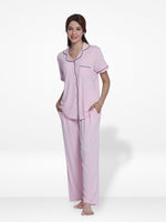 Women Solid Sleepwear Short Sleeve Pyjama Set