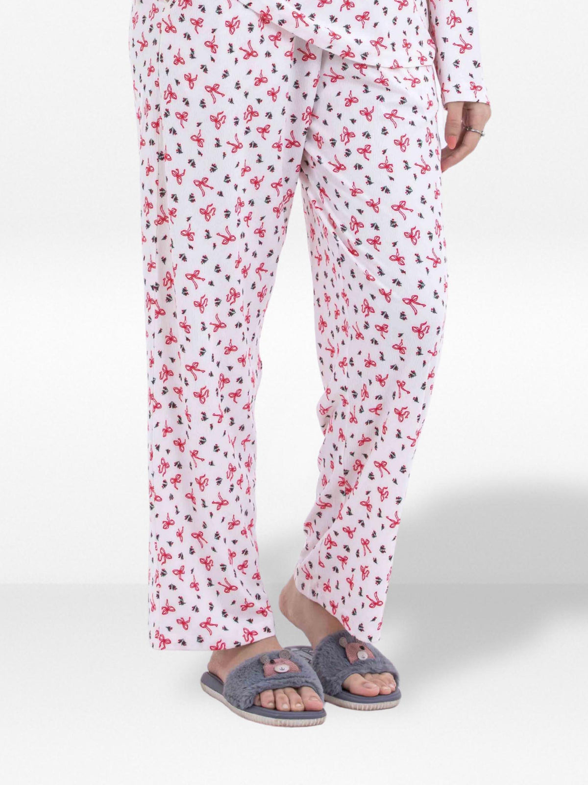 Women’s Printed Pajama Pants | Soft & Stretchy Sleepwear Trousers | Elastic Waist Lounge Pants | Yummy Rib Fabric - Egret