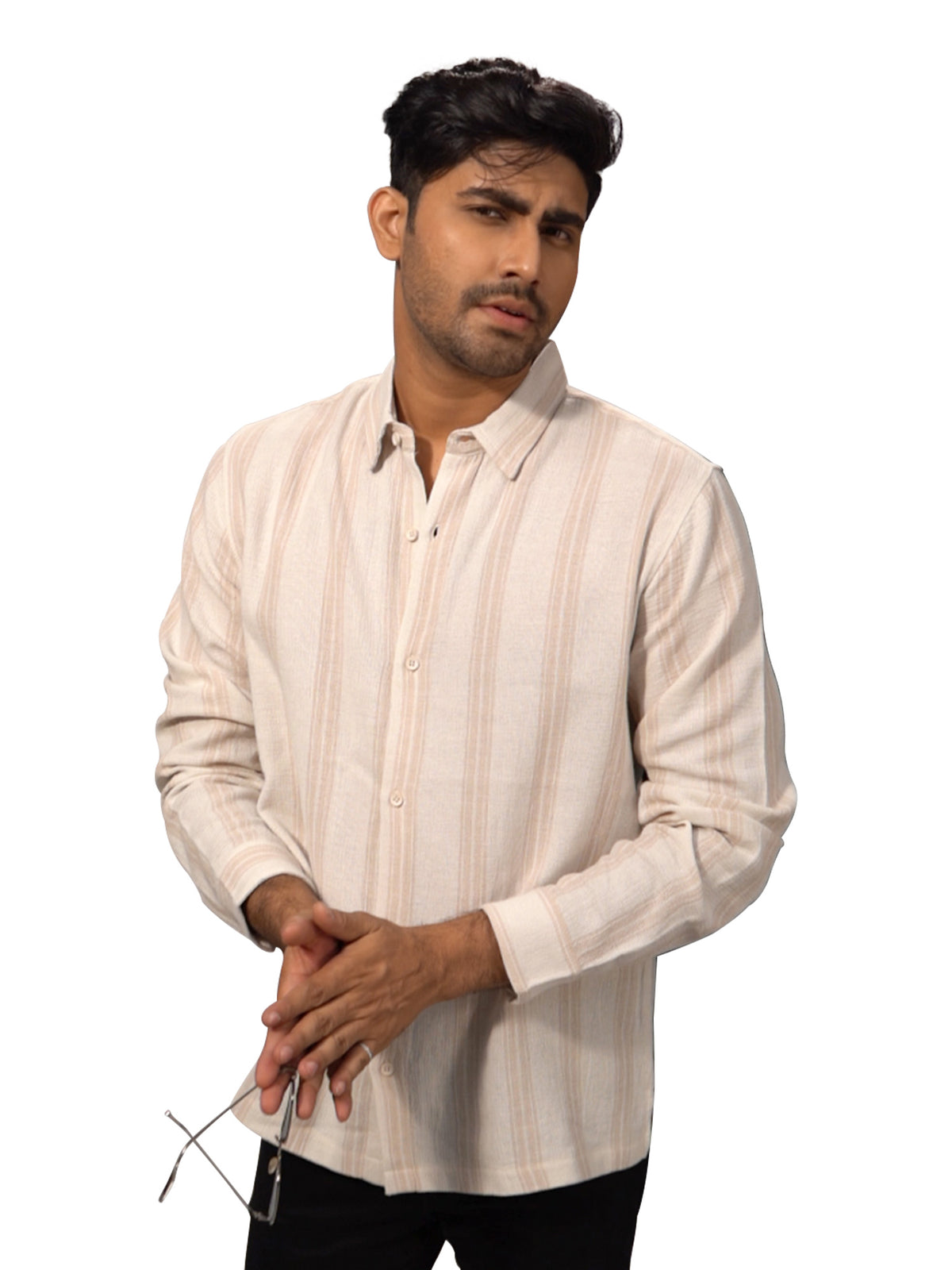 Men's Relaxed-Fit Full-Sleeve Casual Shirt Beige Stripes