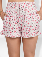 Womens All Over Printed Frill Height Style Bottom Shorts for Trendy Casual Wear - Egret