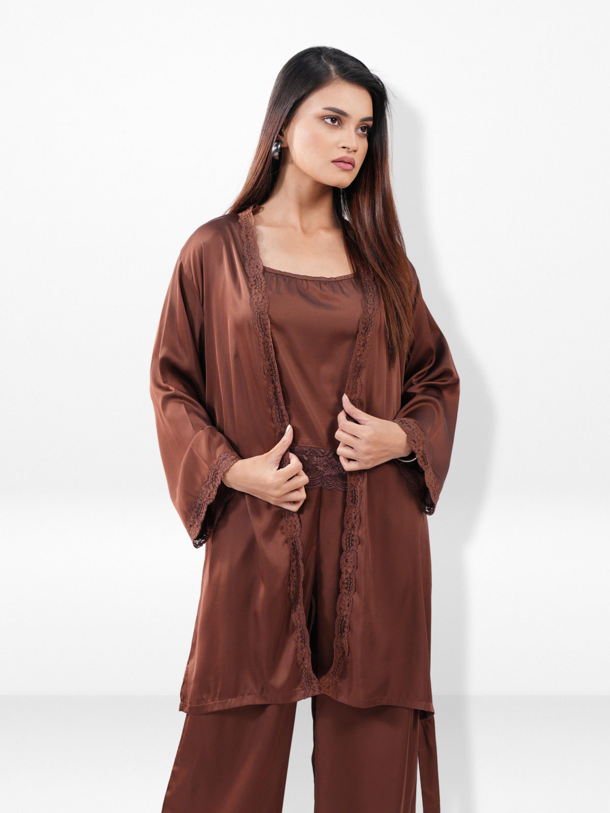 Women’s Satin 4 Piece Night Dress Set – Luxury Sleepwear | Soft Silky Comfortable Nightwear