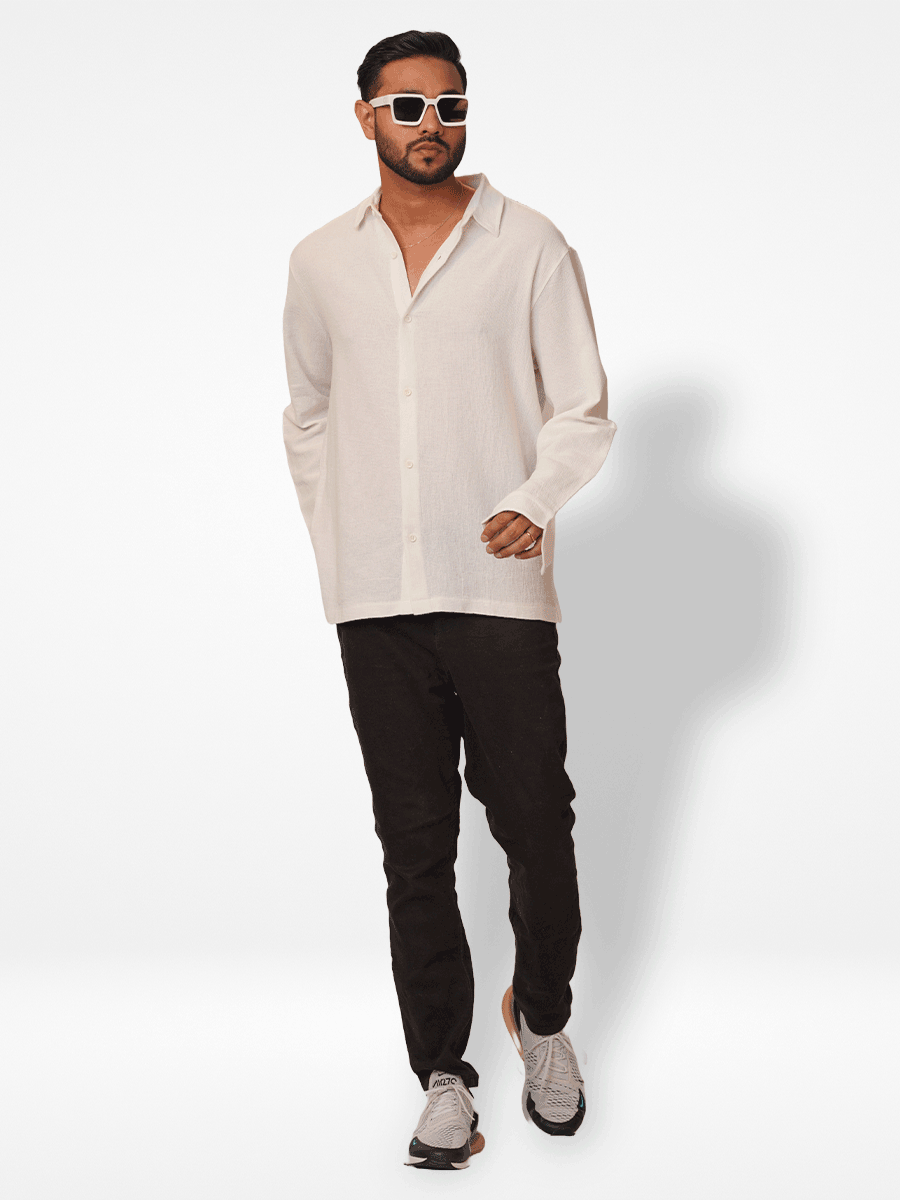 Men's Relaxed-Fit Full-Sleeve Casual Shirt White