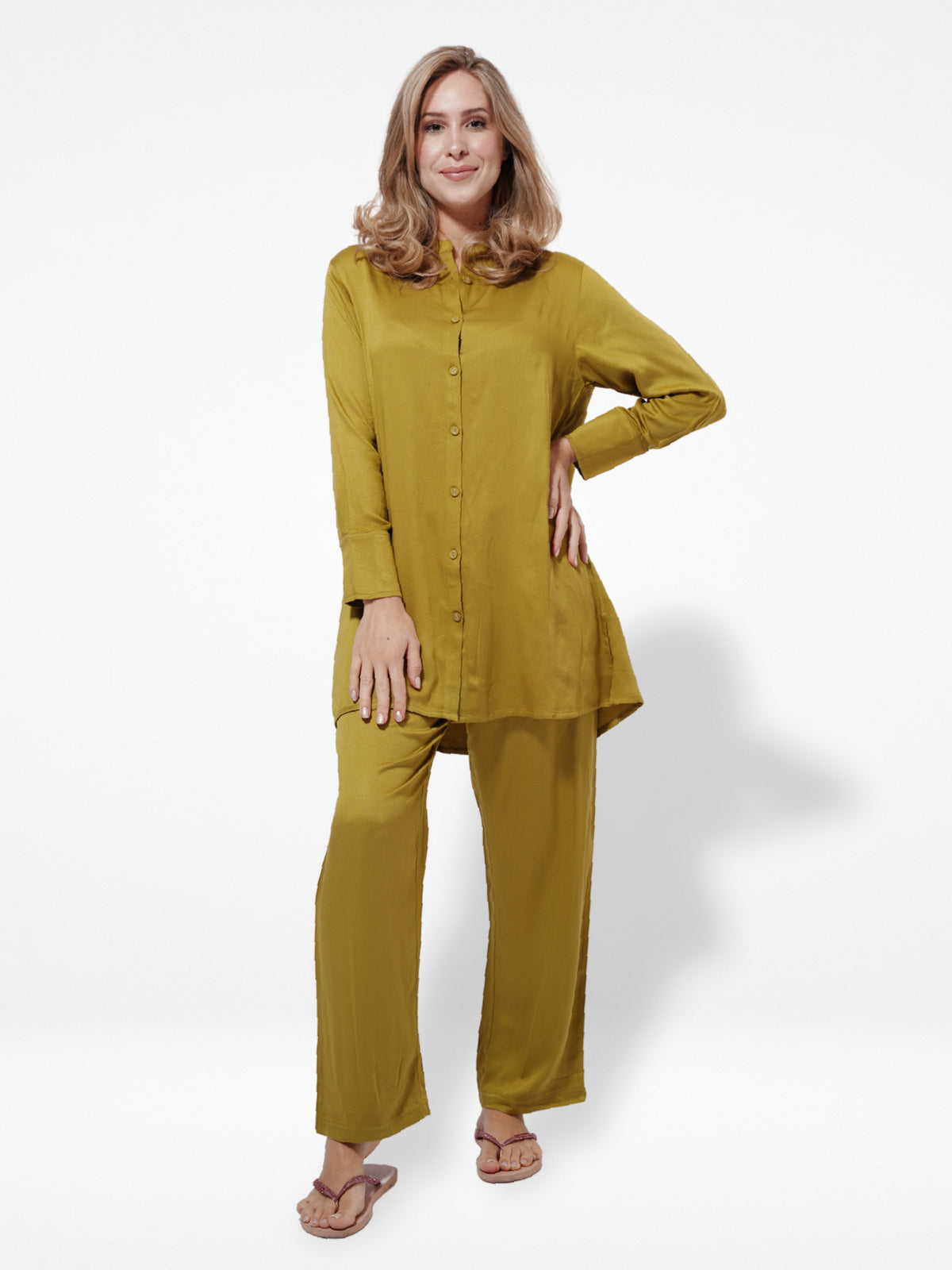 Women Solid Olive Color Co-Ord Set