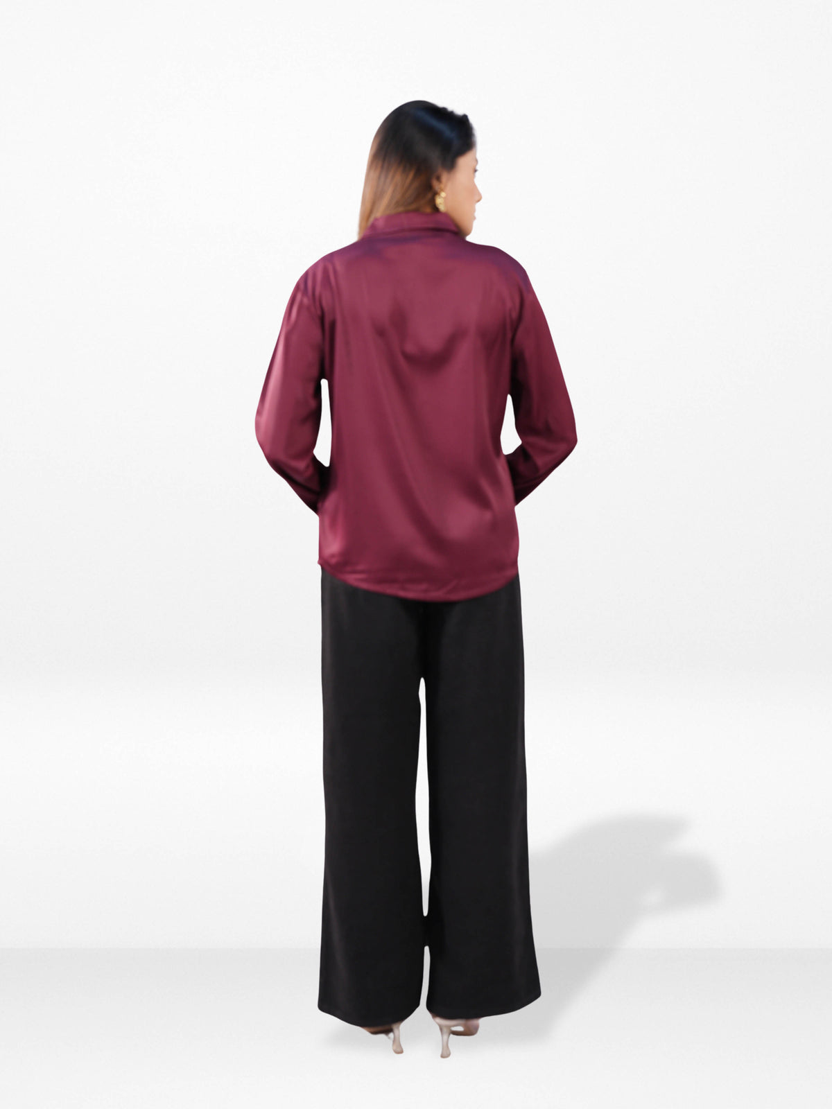 Women’s Long Sleeve Satin Shirt – Spread Collar Button-Down Top | Soft Shiny Formal & Casual Wear