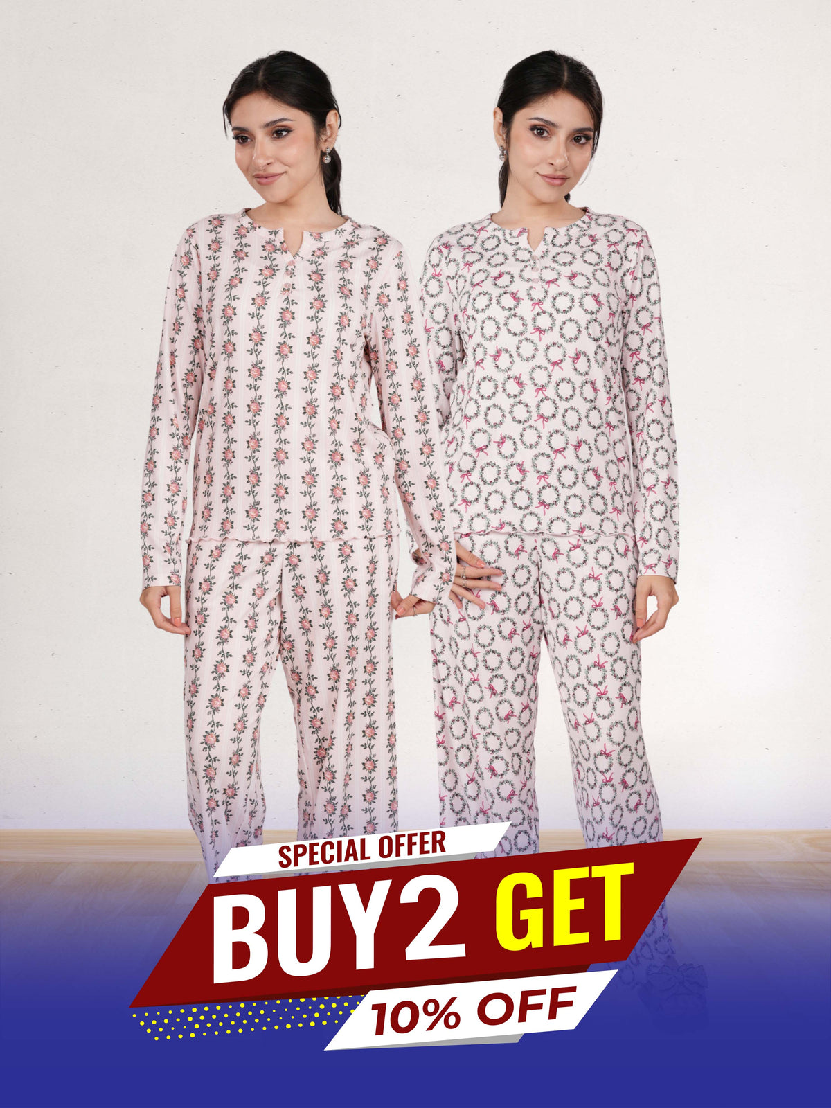 Women's Henley Sleepwear Set Long Sleeve Printed Pajama Top & Shorts | Soft Lightweight 2-Piece Nightwear