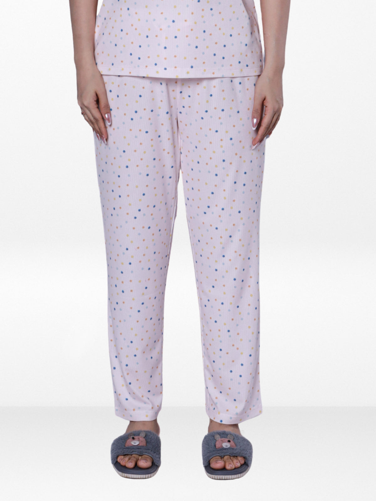 Women’s All Over Printed Lounge Pants | Soft Stretch Yummy Rib Fabric | Drawstring Waist Casual Sleepwear & Pajama Trousers - LT.Pink