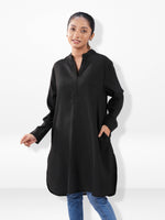 Women’s Linen Straight Fit Long Kurta – Elegant Everyday Wear | Mandarin Collar Classic Style