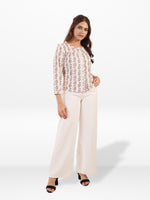 Women's Floral Printed Casual Three-Quarter Sleeves Round Neck Women Regular Fit Tops