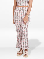 Women’s Printed Palazzo Pants | Wide Leg Lounge Trousers for Women | Soft Stretch Yummy Rib Fabric | Casual & Party Wear Bottoms - Blushing Bride Rose