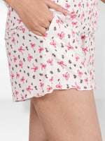 Women’s Pajama Shorts | Printed Sleepwear Shorts | Soft Stretch Yummy Rib Fabric | Elastic Waist Lounge Shorts for Women - Egret