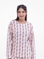 Women’s Long-Sleeve Crew Neck Pajama Top | All-Over Print Sleepwear Shirt | Soft & Stretchy Yummy Rib Fabric | Lounge Top - Blushing Bride Rose
