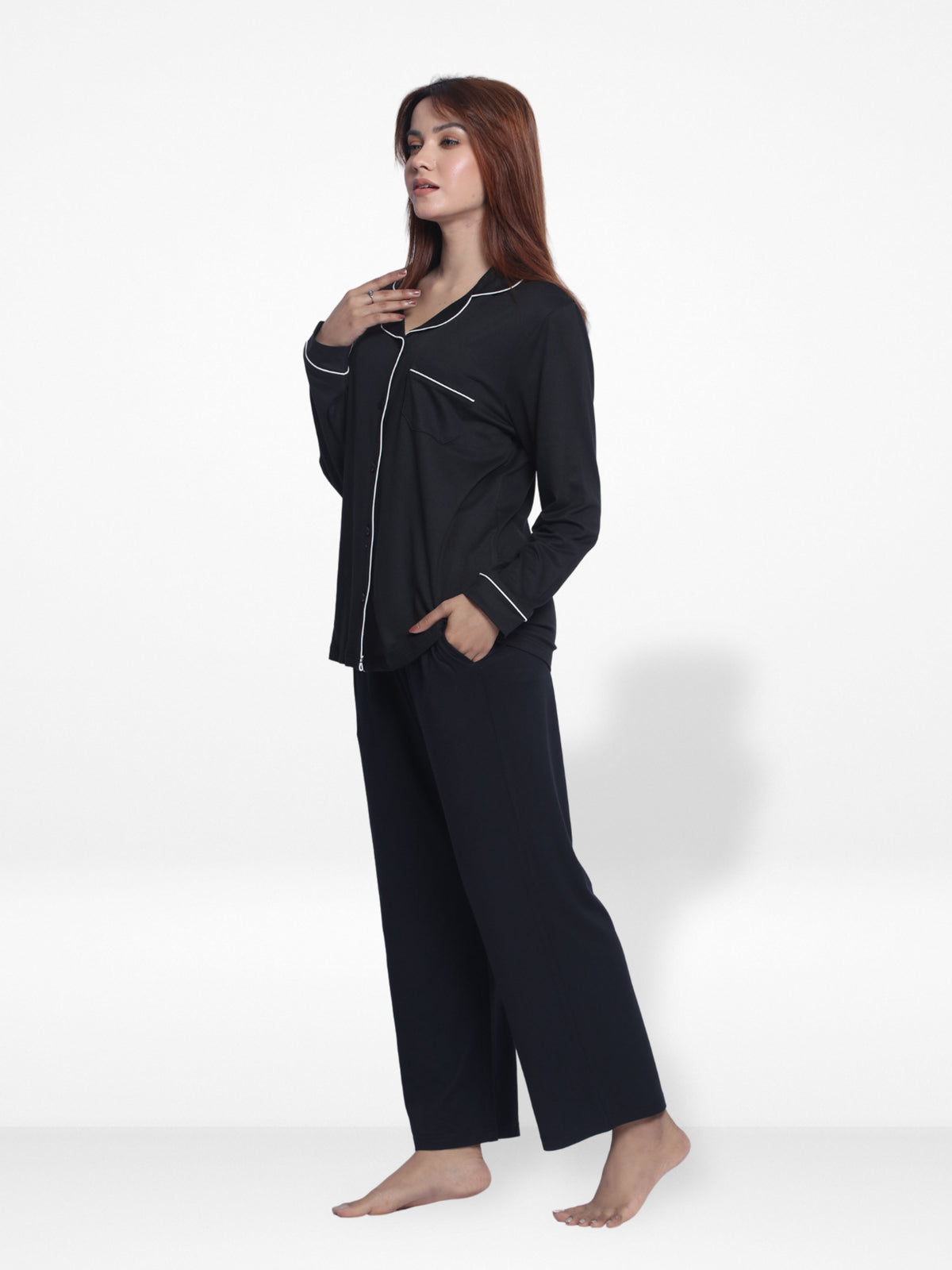 Women Solid Sleepwear Long Sleeve Pyjama Set