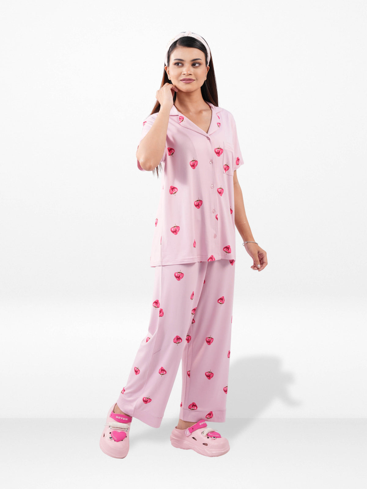 Women’s Printed Night Suit Set – Shirt & Pyjama | Soft Nightwear Dress, 2 Piece Sleepwear for Women, Comfortable Loungewear