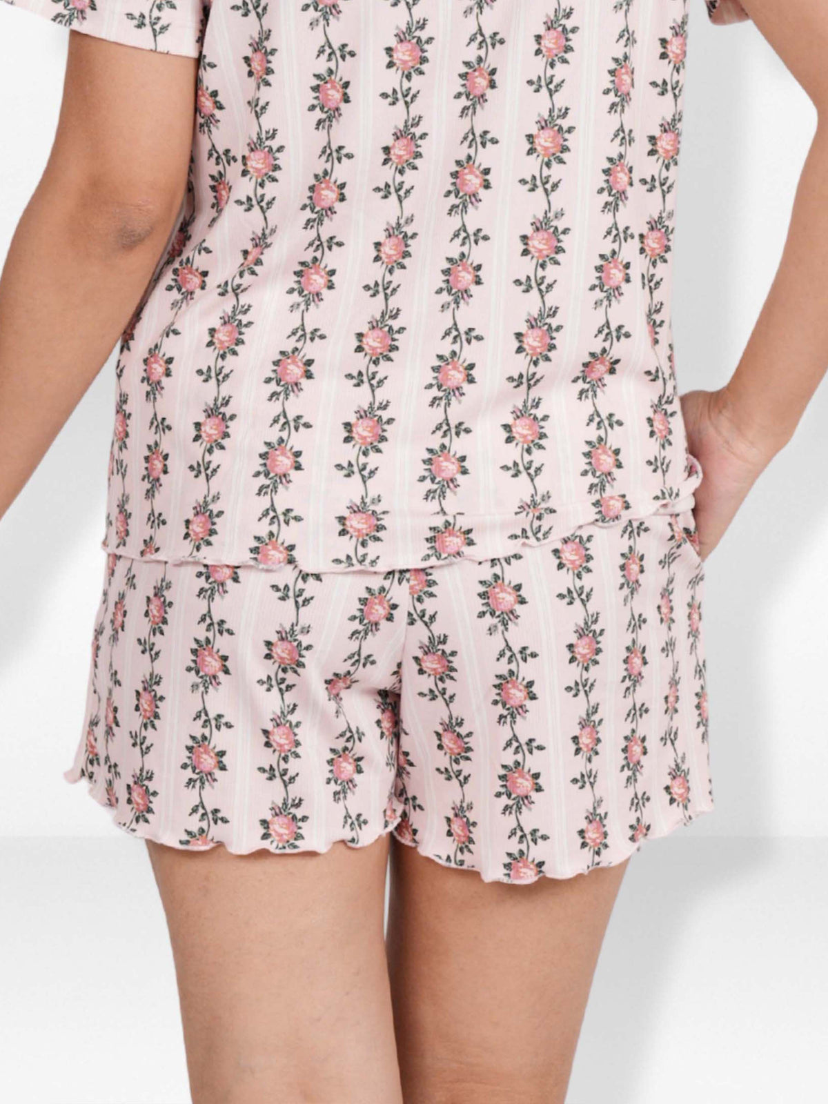 Women’s Pajama Shorts | Printed Sleepwear Shorts | Soft Stretch Yummy Rib Fabric | Elastic Waist Lounge Shorts for Women - Blushing Bride Rose