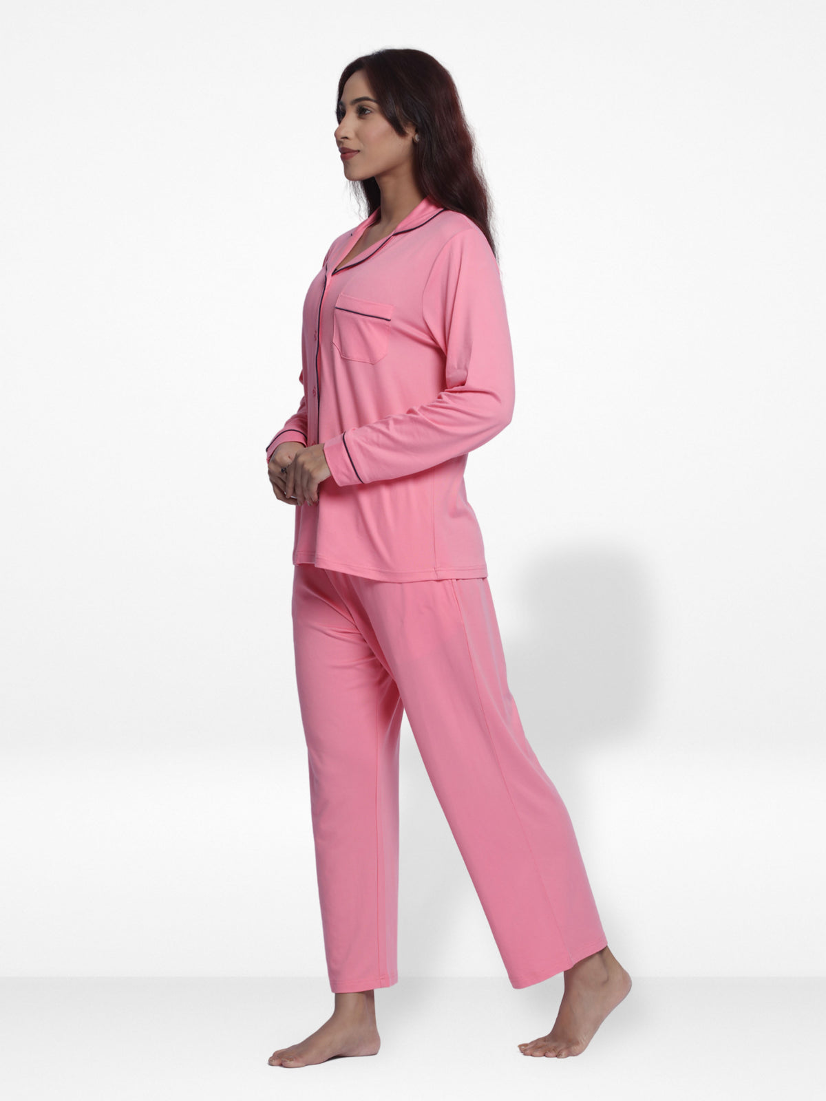 Women Solid Sleepwear Long Sleeve Pyjama Set