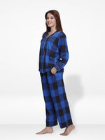 Women Sleepwear Long Sleeve Pyjama Set Blue Check