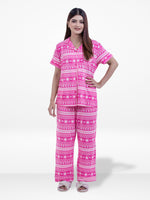 Women Texture Printed Suit Shirt & Pyjama Set , Night wear Dress Women's Printed Night Suit Set Shirt & Pyjama | Soft Nightwear Dress, 2 Piece Sleepwear for Women, 